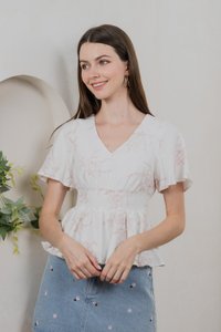 Parisa Printed Smocked Waist Top In Blush Pink