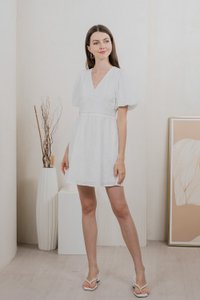 Ohara Embroidery Empire Dress In White