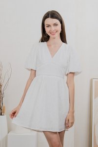 Ohara Embroidery Empire Dress In White