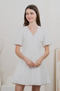 Ohara Embroidery Empire Dress In White