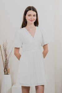 Ohara Embroidery Empire Dress In White