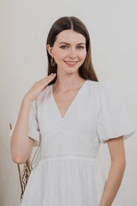 Ohara Embroidery Empire Dress In White