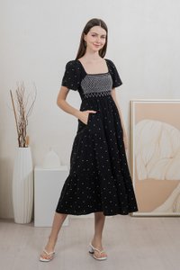 Sofi Polka Dot Midi Dress In Black
