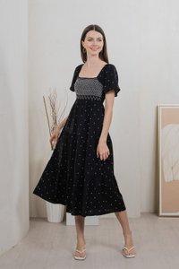 Sofi Polka Dot Midi Dress In Black