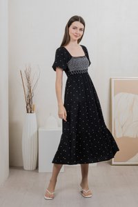 Sofi Polka Dot Midi Dress In Black