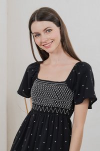 Sofi Polka Dot Midi Dress In Black