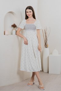 Sofi Polka Dot Midi Dress In White