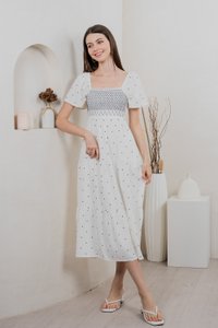 Sofi Polka Dot Midi Dress In White