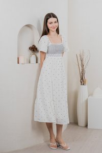 Sofi Polka Dot Midi Dress In White