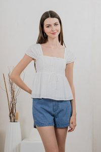 Lucille Eyelet Ribbon Top In White