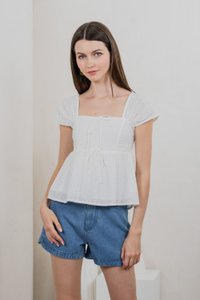 Lucille Eyelet Ribbon Top In White