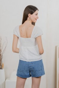 Lucille Eyelet Ribbon Top In White