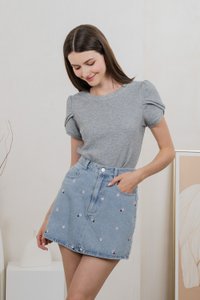 Suki Petal Sleeve Cotton Top In Grey (XS)