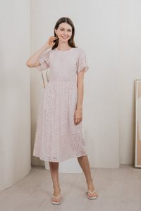 Emeris Eyelet Embroidery Midi Dress In Light Pink