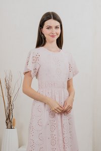 Emeris Eyelet Embroidery Midi Dress In Light Pink