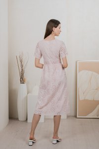 Emeris Eyelet Embroidery Midi Dress In Light Pink