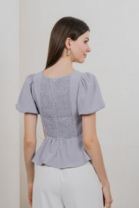 Patrice Sweetheart Puff Sleeves Top In Grey