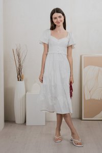 Perla Pintuck Eyelet Maxi Dress In White