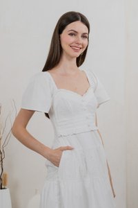 Perla Pintuck Eyelet Maxi Dress In White