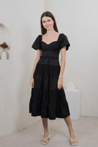 Perla Pintuck Eyelet Maxi Dress In Black