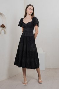 Perla Pintuck Eyelet Maxi Dress In Black