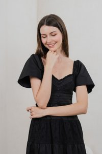 Perla Pintuck Eyelet Maxi Dress In Black