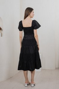 Perla Pintuck Eyelet Maxi Dress In Black