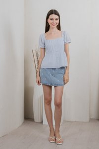 Indigo Swiss Dots Pintuck Button Top In Light Blue