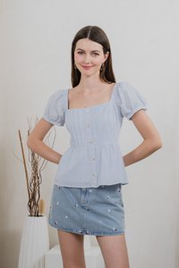 Indigo Swiss Dots Pintuck Button Top In Light Blue