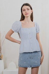 Indigo Swiss Dots Pintuck Button Top In Light Blue