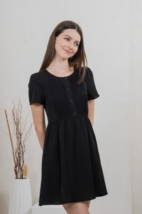 Portlyn Pintuck Button Dress In Black (XS)