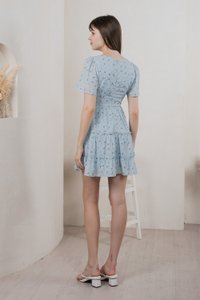 Etsuki Floral Tiered Ruffles Dress In Blue