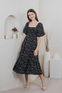 Twyla Smocked Tiered Midi Dress In Black