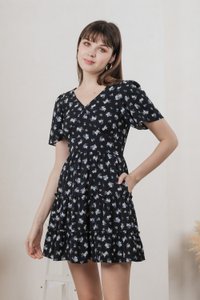 Etsuki Floral Tiered Ruffles Dress In Black