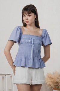 Julia Ribbonette Lace Top In Dove Blue