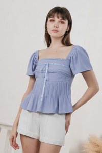 Julia Ribbonette Lace Top In Dove Blue
