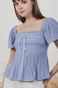 Julia Ribbonette Lace Top In Dove Blue