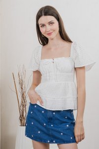 Estin Eyelet Embroidery Ribbon Top In White