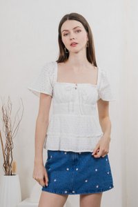 Estin Eyelet Embroidery Ribbon Top In White
