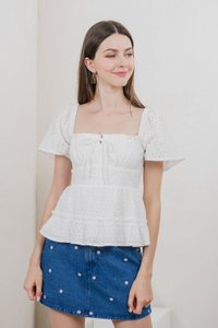 Estin Eyelet Embroidery Ribbon Top In White