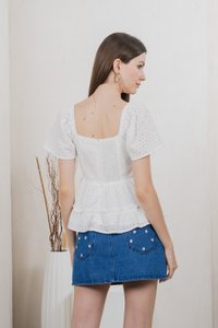 Estin Eyelet Embroidery Ribbon Top In White