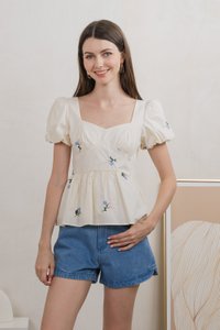 Flourish Floral Embroidery Top In Cream