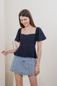 Prudence Flare Sleeve Top In Navy