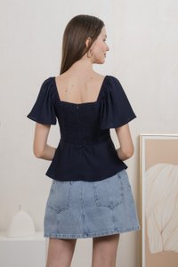 Prudence Flare Sleeve Top In Navy