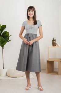 Mica Sweetheart Mix Fabric Midi Dress In Grey (XS)