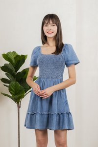 Rumi Smocked Denim Ruffles Dress (XS)
