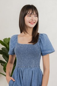 Rumi Smocked Denim Ruffles Dress (XS)