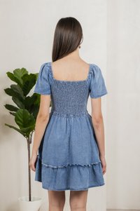 Rumi Smocked Denim Ruffles Dress (XS)