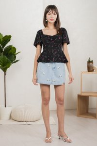 Freesia Ribbon Printed Sweetheart Top