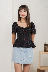Freesia Ribbon Printed Sweetheart Top